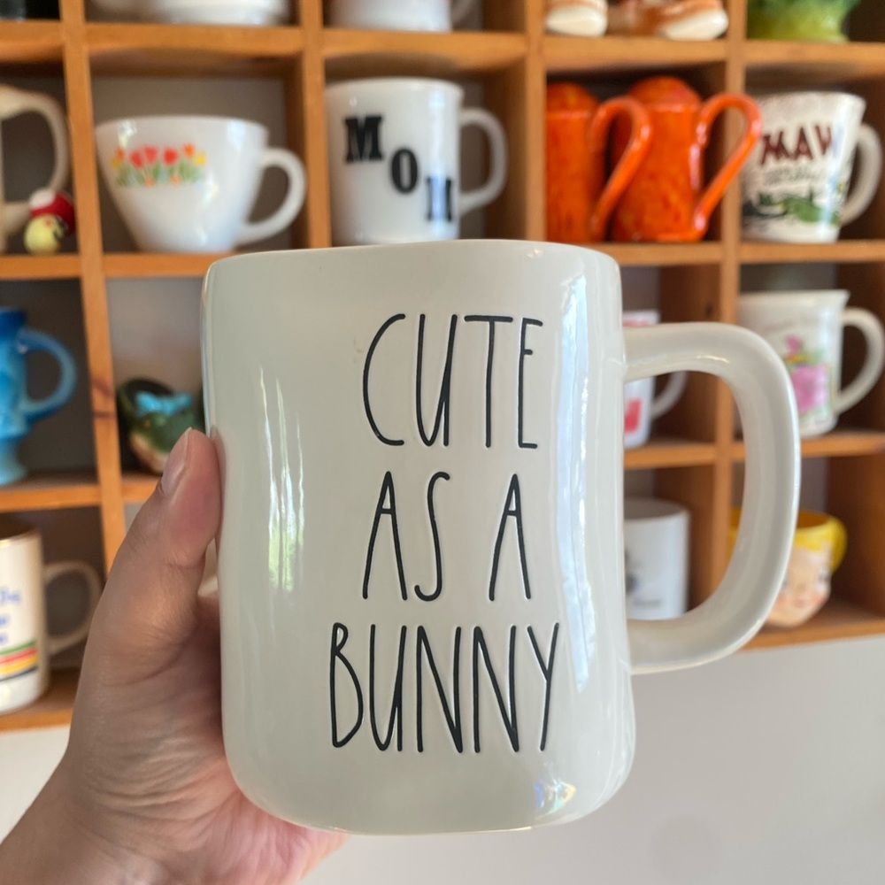 Rae Dunn CUTE AS A BUNNY - teal interior ceramic coffee mug Easter themed